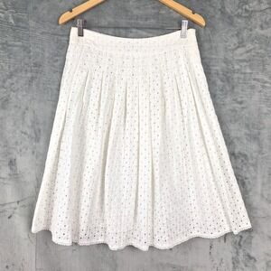 Womens Skirt 6P Petite White‎ Eyelet Cottagecore Boho Chic Embroidered Floral